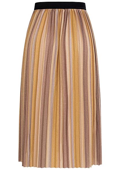 ONLY Damen Lurex Midi Falten Rock Streifen Muster elderberry braun
