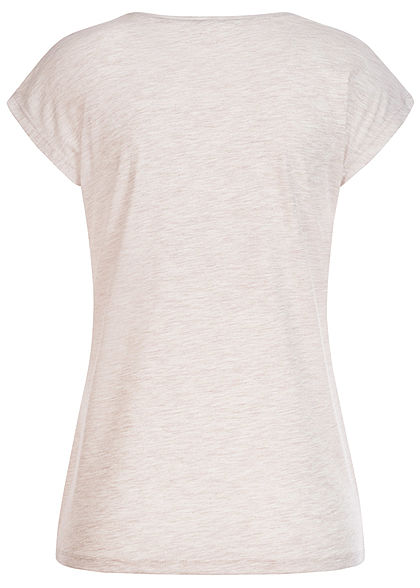 Hailys Damen Melange T-Shirt Yourself Pailletten Leo Print beige melange