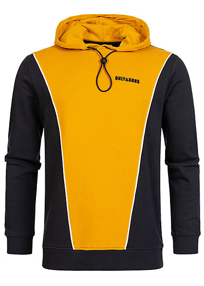 ONLY & SONS Herren 2-Tone Hoodie Pullover Kapuze Regular Fit golden gelb schwarz