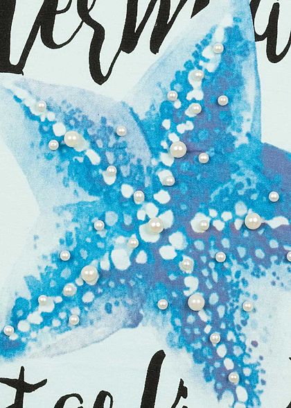 Sublevel Damen T-Shirt Mermaid Starfish Print Deko Perlen faded peppermint grün