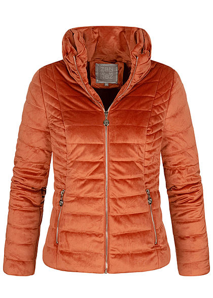 Zabaione Damen Steppjacke Kunstleder Velour Optik 2-Pockets copper braun