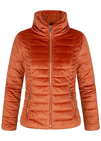 Zabaione Damen Steppjacke Kunstleder Velour Optik 2-Pockets copper braun