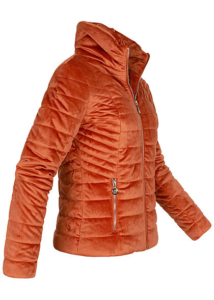 Zabaione Damen Steppjacke Kunstleder Velour Optik 2-Pockets copper braun
