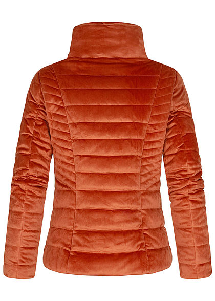 Zabaione Damen Steppjacke Kunstleder Velour Optik 2-Pockets copper braun