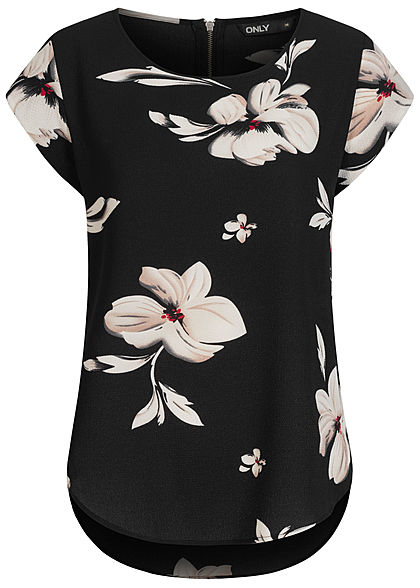ONLY Damen NOOS Blusen Shirt Zipper hinten Floraler Print schwarz beige
