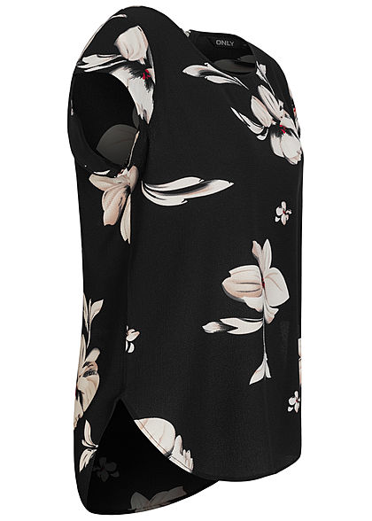 ONLY Damen NOOS Blusen Shirt Zipper hinten Floraler Print schwarz beige
