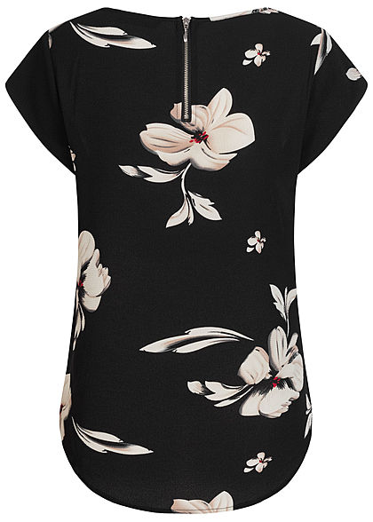 ONLY Damen NOOS Blusen Shirt Zipper hinten Floraler Print schwarz beige