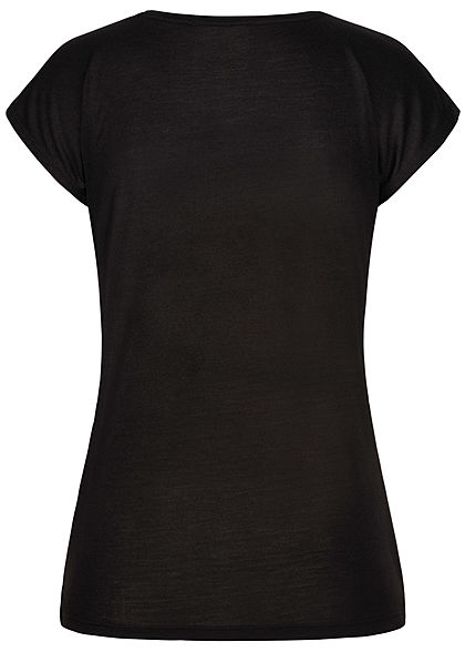 Seventyseven Lifestyle Damen Kurzarm T-Shirt Think Happy Herz Pailletten schwarz kupfer