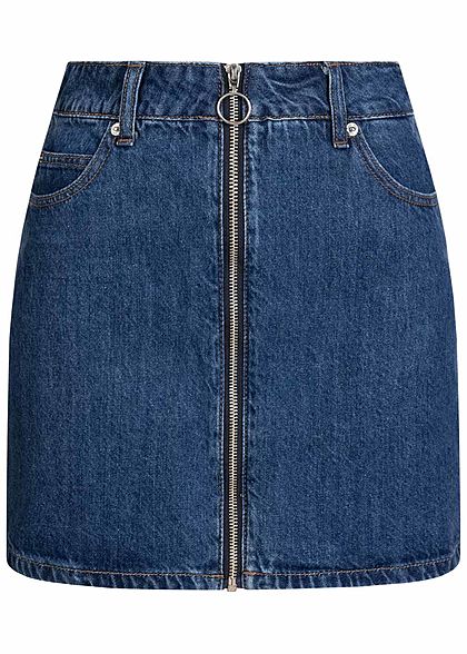 Hailys Damen Mini Jeans Rock Zipper vorne medium blau denim