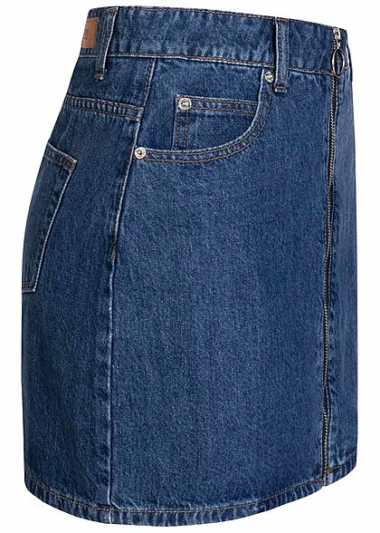 Hailys Damen Mini Jeans Rock Zipper vorne medium blau denim