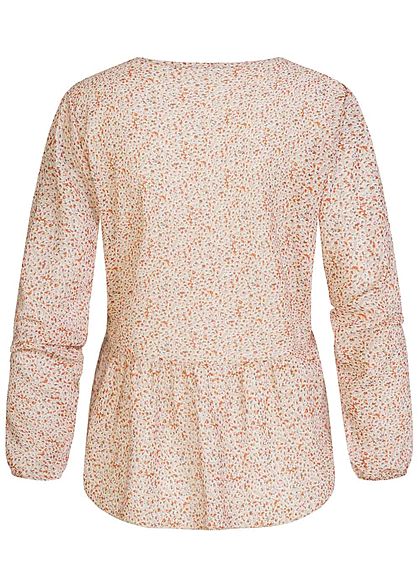Hailys Damen V-Neck Chiffon Blusen Shirt Allover Print beige multicolor