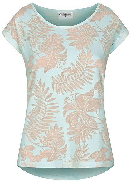 Seventyseven Lifestyle Damen T-Shirt Burnout Tropical Print mint grün