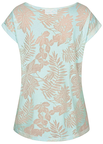 Seventyseven Lifestyle Damen T-Shirt Burnout Tropical Print mint grün