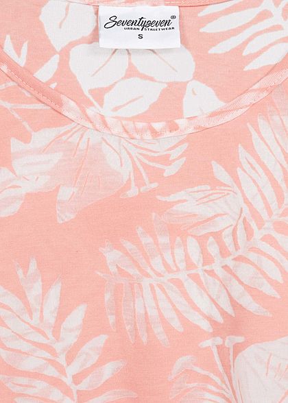 Seventyseven Lifestyle Damen T-Shirt Burnout Tropical Print rosa
