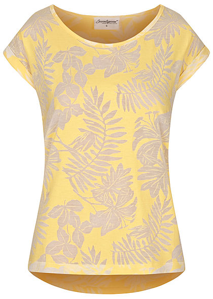 Seventyseven Lifestyle Damen T-Shirt Burnout Tropical Print gelb