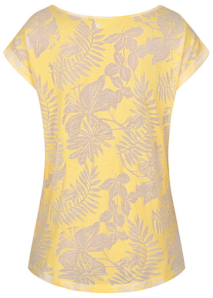 Seventyseven Lifestyle Damen T-Shirt Burnout Tropical Print gelb