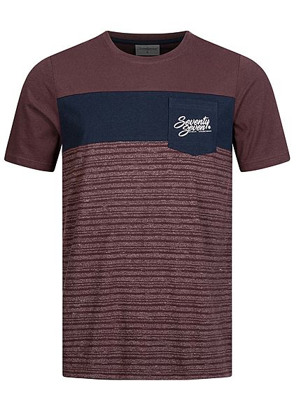 Seventyseven Lifestyle Heren T-Shirt met borstzakje en strepen blauw rood