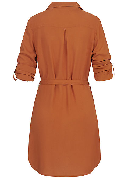 Seventyseven Lifestyle Damen Turn-Up Blusen Kleid inkl. Bindegürtel caramel braun