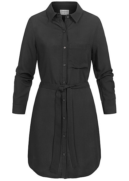 Seventyseven Lifestyle Damen Turn-Up Blusen Kleid inkl. Bindegürtel schwarz