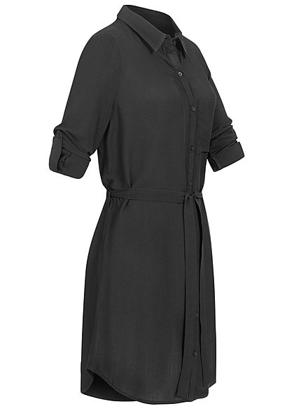 Seventyseven Lifestyle Damen Turn-Up Blusen Kleid inkl. Bindegürtel schwarz