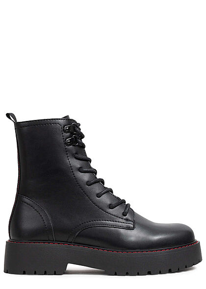 Hailys Damen Schuh Worker Boots Plateau Stiefelette Kunstleder schwarz rot