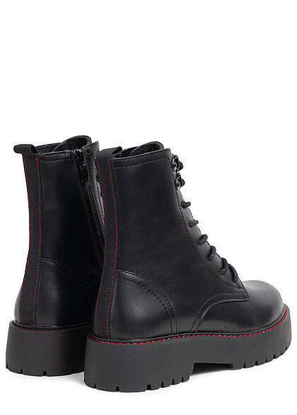 Hailys Damen Schuh Worker Boots Plateau Stiefelette Kunstleder schwarz rot
