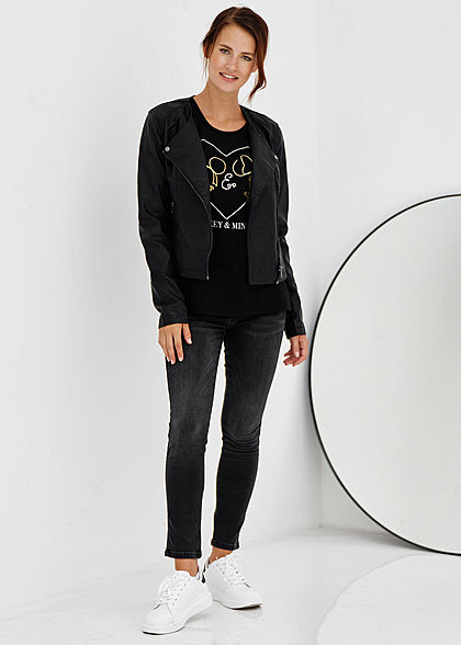 Zabaione Damen Ankle Skinny Jeans Hose 5-Pockets schwarz denim