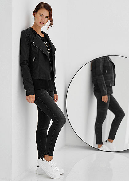 Zabaione Damen Ankle Skinny Jeans Hose 5-Pockets schwarz denim