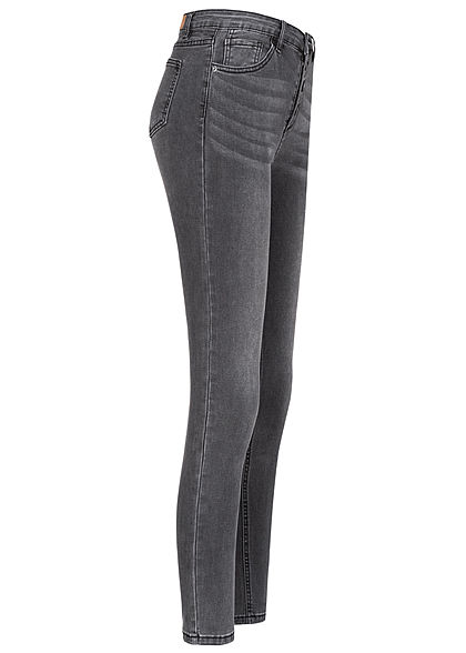 Hailys Damen High-Waist Skinny Jeans Hose 4er Knopfleiste 5-Pockets dunkel grau denim