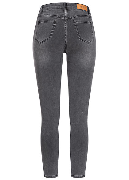 Hailys Damen High-Waist Skinny Jeans Hose 4er Knopfleiste 5-Pockets dunkel grau denim