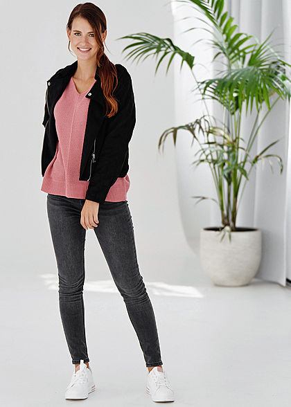 Hailys Damen High-Waist Skinny Jeans Hose 4er Knopfleiste 5-Pockets dunkel grau denim