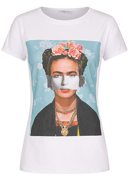 Hailys Damen T-Shirt Portrait Print weiss multicolor