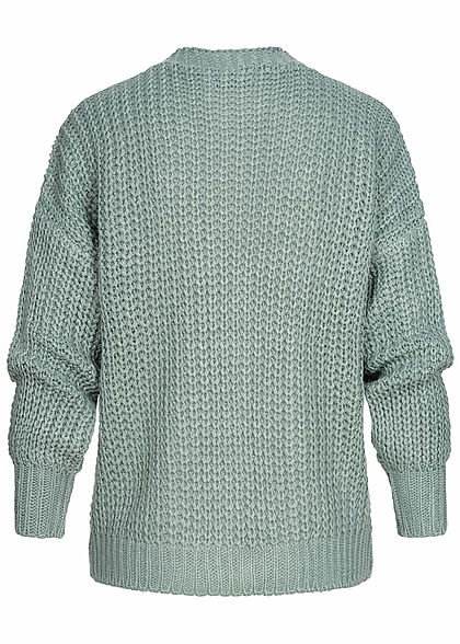 Styleboom Fashion Damen V-Neck Zopf Strickcardigan mit Knopfleiste jade grün