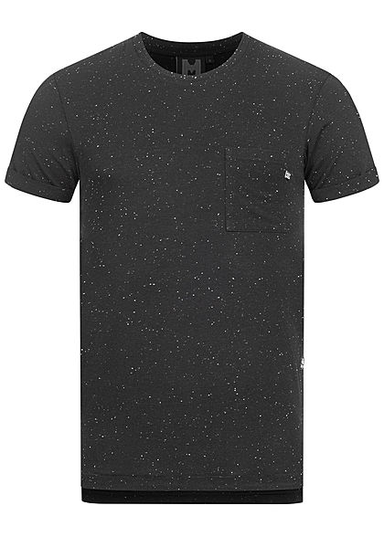 Hailys Herren Melange T-Shirt Brusttasche Punkte Muster schwarz weiss