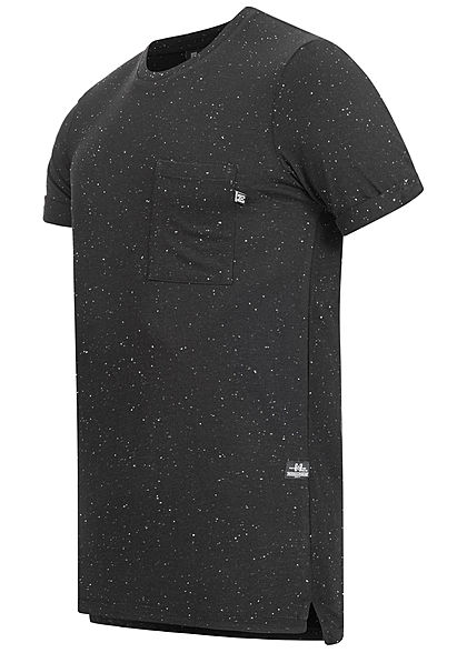 Hailys Herren Melange T-Shirt Brusttasche Punkte Muster schwarz weiss