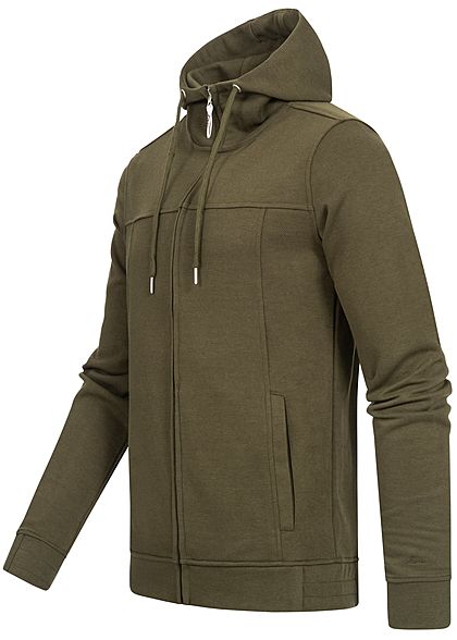 Hailys Herren Struktur Zip Hoodie Kapuze Zipper 2-Pockets hoher Kragenverschluss khaki