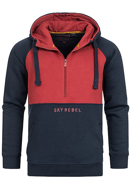 Eight2Nine Herren 2-Tone Half-Zip Hoodie Kapuze Logo by Sky Rebel deep blau rot