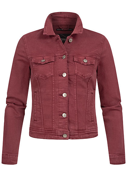 ONLY Damen kurze Jeans Jacke 4-Pockets Knopfleiste port royal bordeaux rot