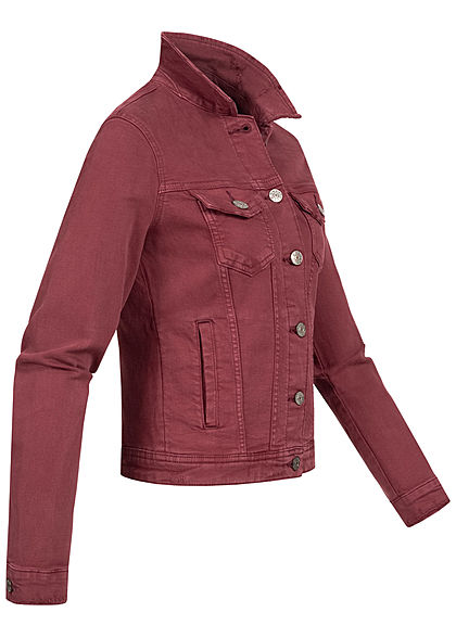 ONLY Damen kurze Jeans Jacke 4-Pockets Knopfleiste port royal bordeaux rot