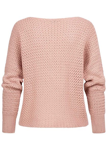Styleboom Fashion Damen Grobstrickpullover Lochmuster rosa