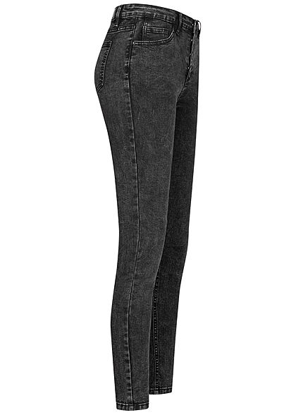 Hailys Damen High-Waist Skinny Jeans Hose Knopfleiste 5-Pockets acid schwarz denim