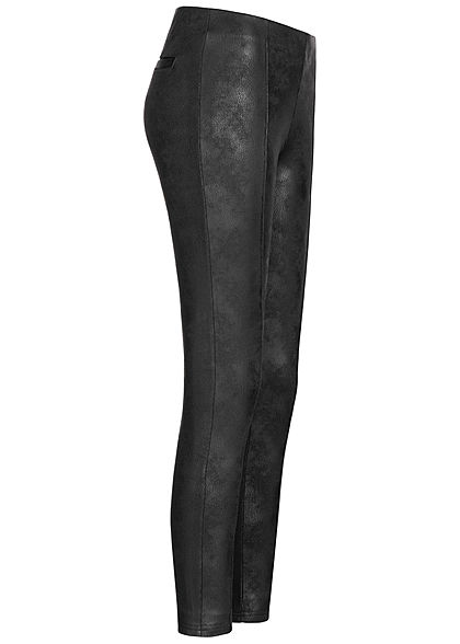 Seventyseven Lifestyle Damen Kunstleder Leggings mit Ziernähten schwarz
