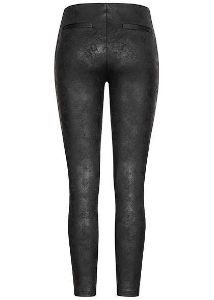 Seventyseven Lifestyle Damen Kunstleder Leggings mit Ziernähten schwarz