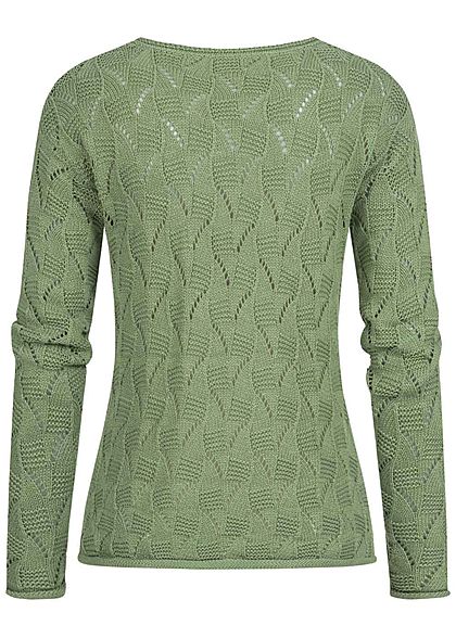 Zabaione Damen Strickpullover mit Lochmuster & Rollkante am Saum grün