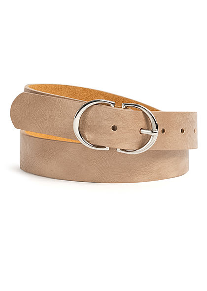 Zabaione Damen Kunstleder Gürtel mit Doppelschnalle beige