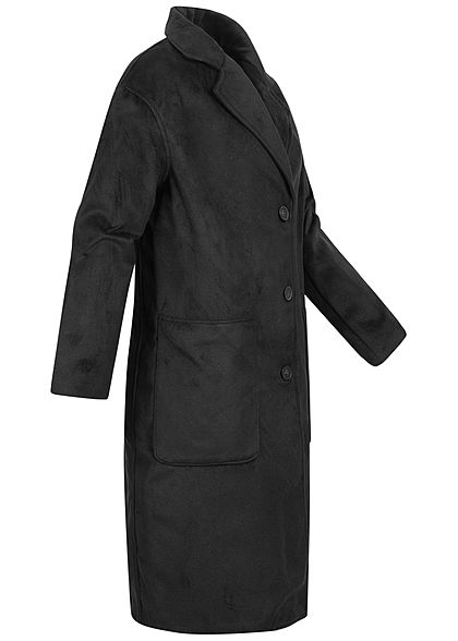 Hailys Damen Kunstwoll Midi Mantel 2 große Taschen Knopfleiste schwarz