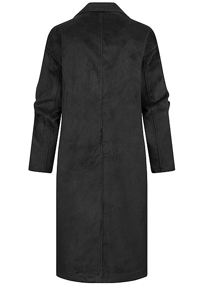 Hailys Damen Kunstwoll Midi Mantel 2 groe Taschen Knopfleiste schwarz