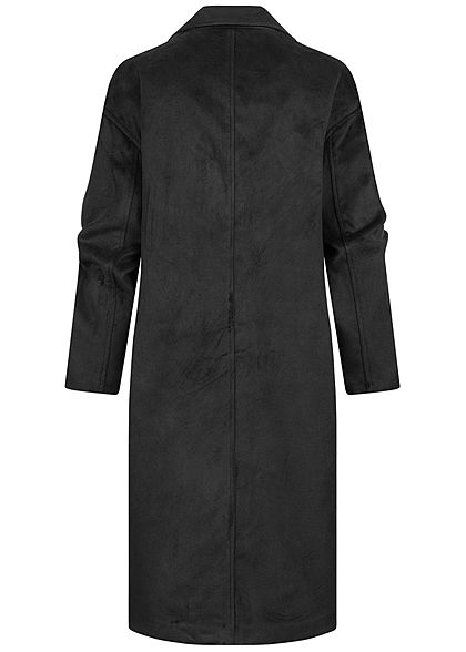Hailys Damen Kunstwoll Midi Mantel 2 große Taschen Knopfleiste schwarz