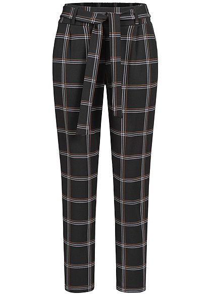 Hailys Damen Stoffhose Karo Muster 2-Pockets Bindedetail vorne toffee braun