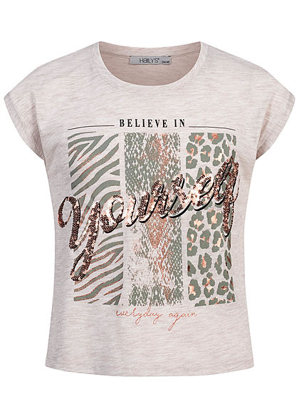 Hailys Kids Mädchen T-Shirt YOURSELF Glitzer Pailletten beige melange gold